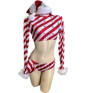 Adult Candy Cane Striped Sexy Holiday Costume Set